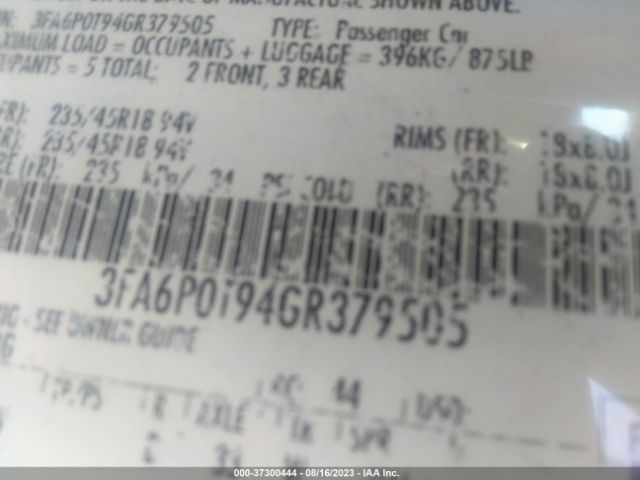 3FA6P0T94GR379505 Ford FUSION SE