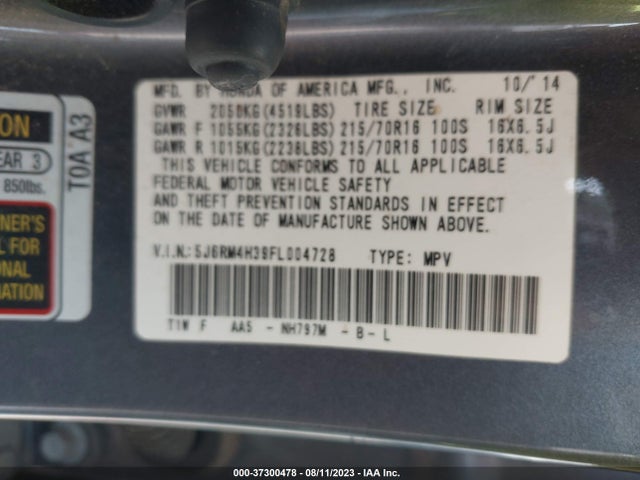 Honda CR-V LX 2015 5J6RM4H39FL004728 Image 9
