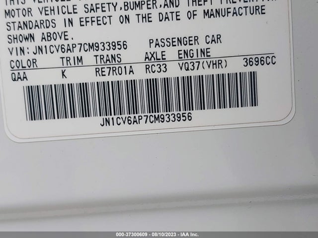 2012 INFINITI G37 SEDAN JOURNEY VIN: JN1CV6AP7CM933956