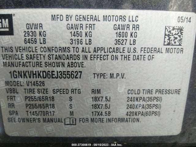 Chevrolet Traverse Lt 2014 1GNKVHKD6EJ355627 Image 9