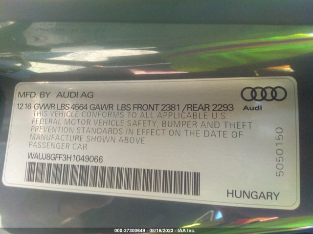 WAUJ8GFF3H1049066 Audi A3 2.0t Premium