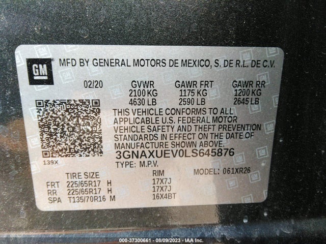 Chevrolet EQUINOX LT 2020 3GNAXUEV0LS645876 Image 9