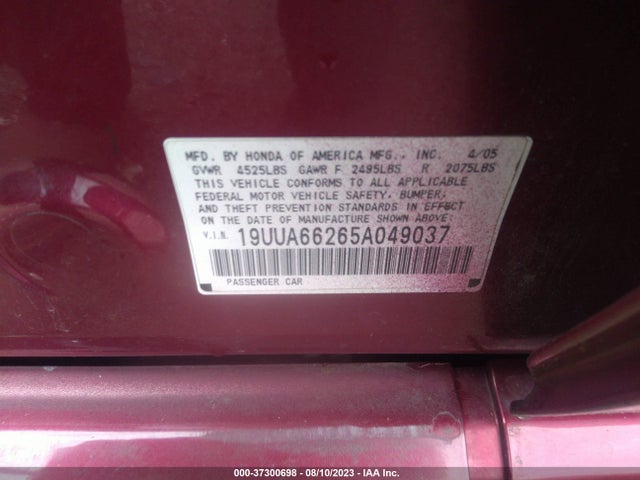 Aukcja sprzedaży 2005 Acura Tl, vin: 19UUA66265A049037, numer aukcji: 37300698