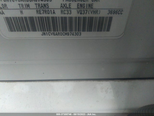 2012 INFINITI G37 SEDAN X VIN: JN1CV6AR0CM974303