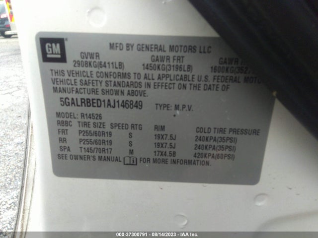 2010 BUICK ENCLAVE 1XL VIN: 5GALRBED1AJ146849