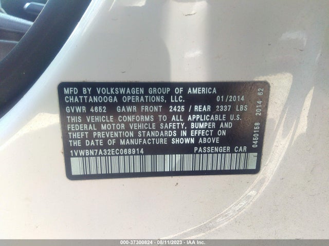 1VWBN7A32EC068914 Volkswagen Passat Tdi Se W/sunroof
