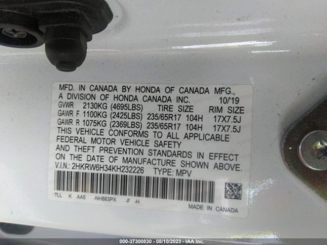 2HKRW6H34KH232226 Honda CR-V LX