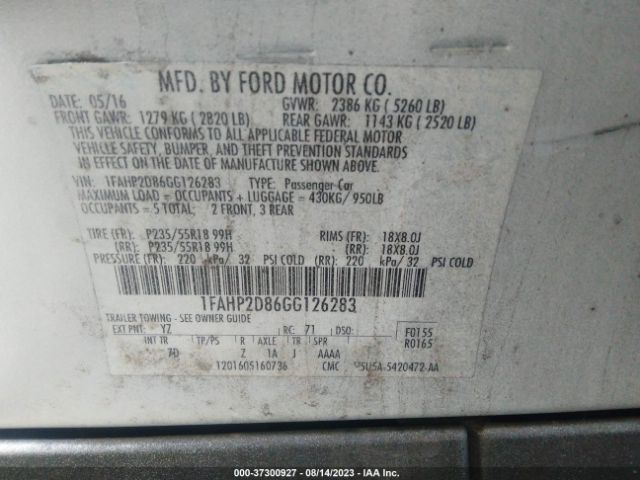 1FAHP2D86GG126283 Ford TAURUS SE