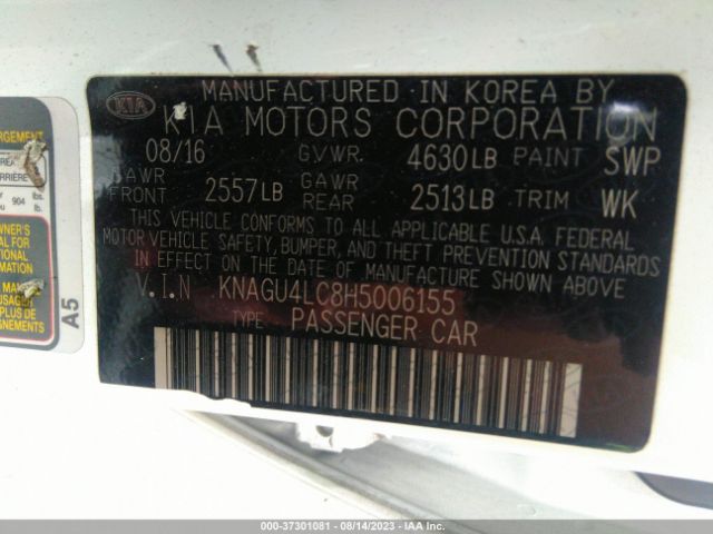 KNAGU4LC8H5006155 KIA Optima Hybrid Ex