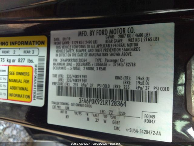 3FA6P0K92LR128364 Ford Fusion Titanium