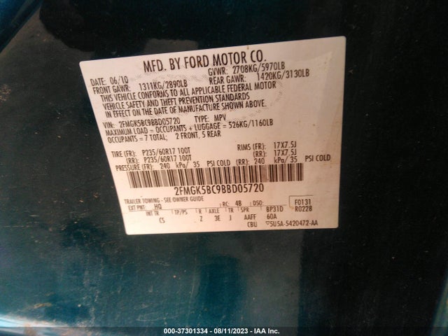 2011 FORD FLEX SE VIN: 2FMGK5BC9BBD05720