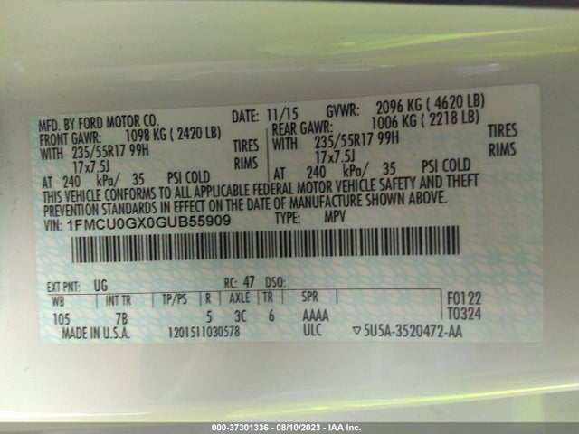 Ford ESCAPE SE 2016 1FMCU0GX0GUB55909 Image 10