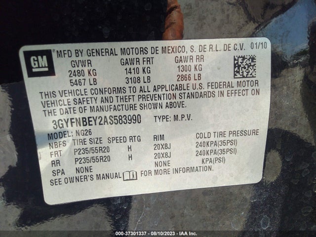 2010 CADILLAC SRX PERFORMANCE COLLECTION VIN: 3GYFNBEY2AS583990
