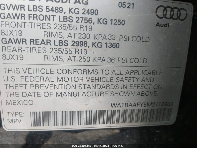 WA1BAAFY5M2110989 Audi Q5 Premium Plus