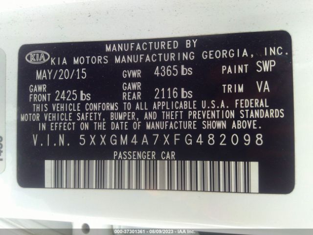 5XXGM4A7XFG482098 KIA Optima Lx