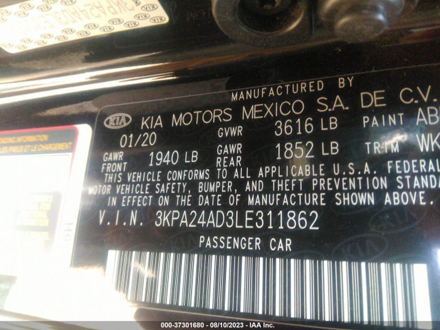 2020 KIA RIO S VIN: 3KPA24AD3LE311862
