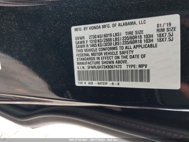 5FNRL6H73KB067473 Honda Odyssey Ex-l
