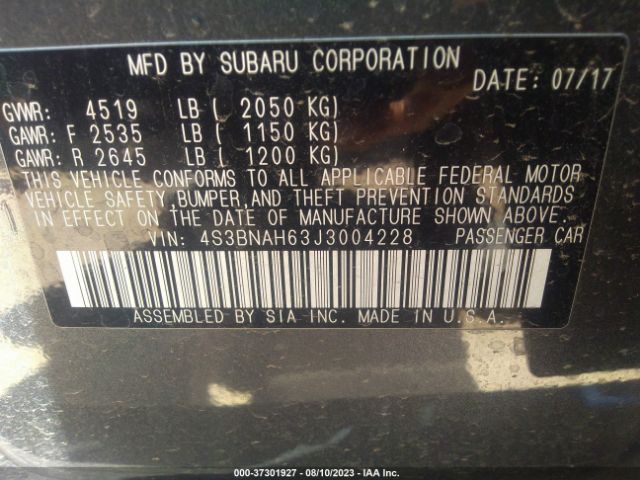 4S3BNAH63J3004228 Subaru Legacy Premium