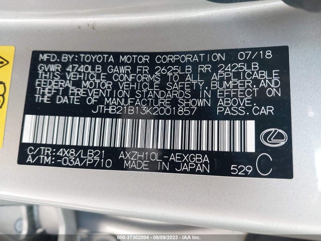 JTHB21B13K2001857 Lexus Es Es 300h
