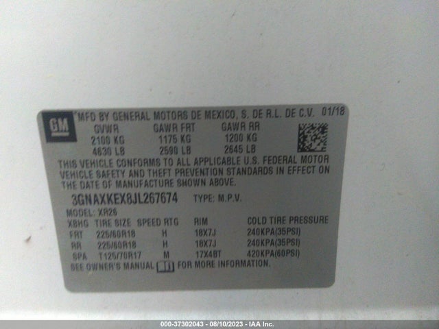 Chevrolet EQUINOX LT 2018 3GNAXKEX8JL267674 Image 9