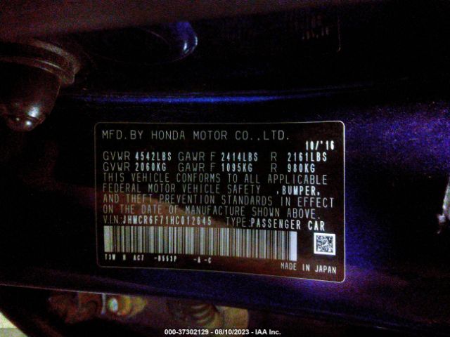 JHMCR6F71HC012645 Honda ACCORD HYBRID