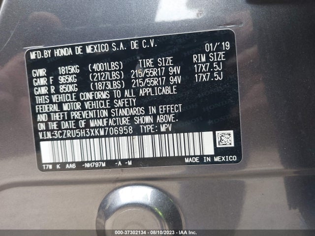Honda HR-V LX 2019 3CZRU5H3XKM706958 Image 9