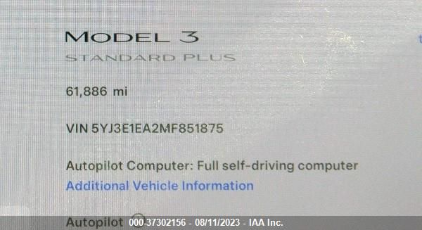 5YJ3E1EA2MF851875 Tesla Model 3 Standard Range Plus