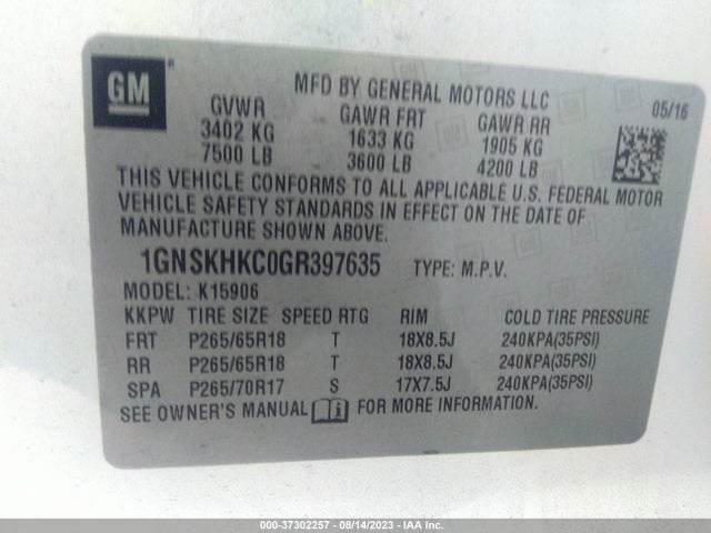 Chevrolet Suburban Lt 2016 1GNSKHKC0GR397635 Image 9