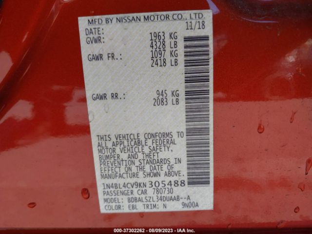 1N4BL4CV9KN305488 Nissan Altima 2.5 Sr