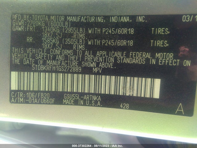 Toyota Highlander Le 2016 5TDBKRFH1GS272889 Image 9