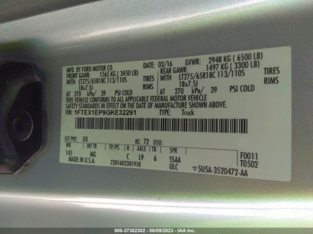 1FTEX1EP9GKE32291 Ford F-150 Xlt/xl/lariat
