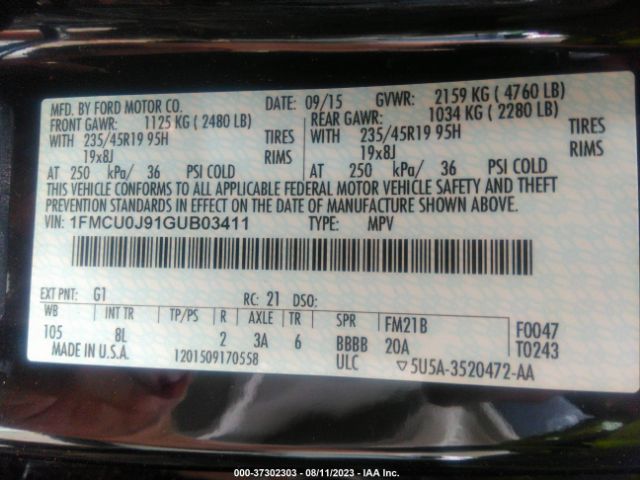 1FMCU0J91GUB03411 Ford Escape Titanium