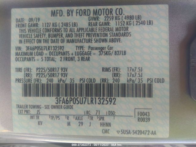 3FA6P0SU7LR132592 Ford Fusion Energi Titanium