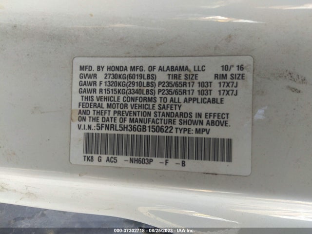 Honda ODYSSEY SE 2016 5FNRL5H36GB150622 Image 9