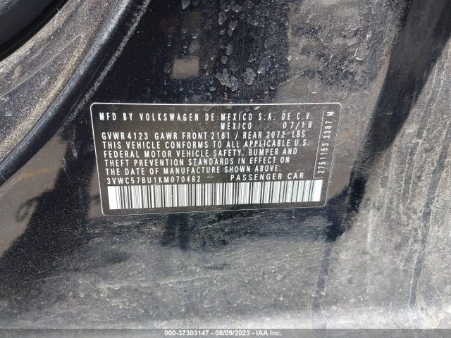 3VWC57BU1KM070482 Volkswagen Jetta S/se/r-line