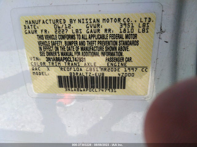2012 NISSAN SENTRA VIN: 3N1A86AP0CL747931