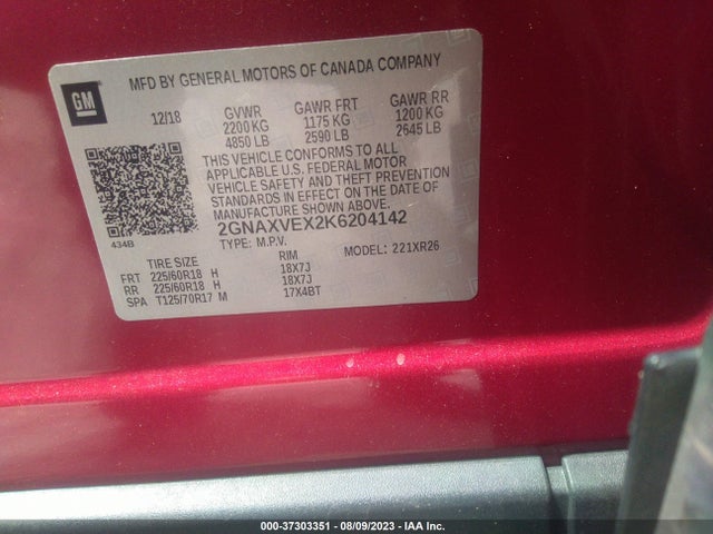 Chevrolet EQUINOX LT 2019 2GNAXVEX2K6204142 Image 9
