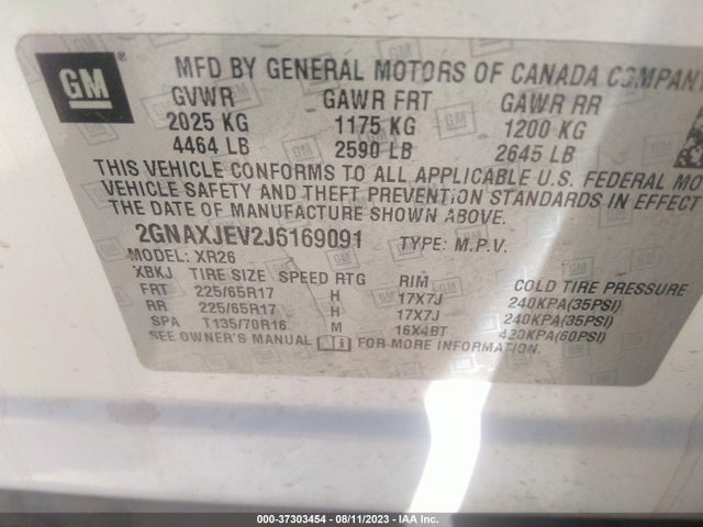 Chevrolet EQUINOX LT 2018 2GNAXJEV2J6169091 Image 9