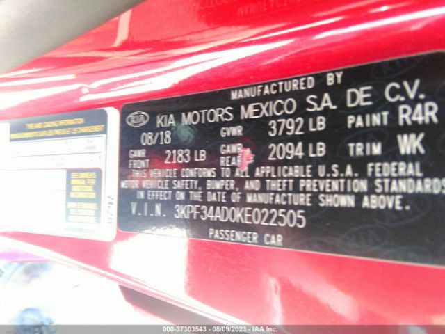 3KPF34AD0KE022505 KIA FORTE S