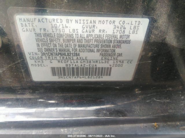 3N1CN7AP6HL821284 Nissan Versa Sedan S Plus