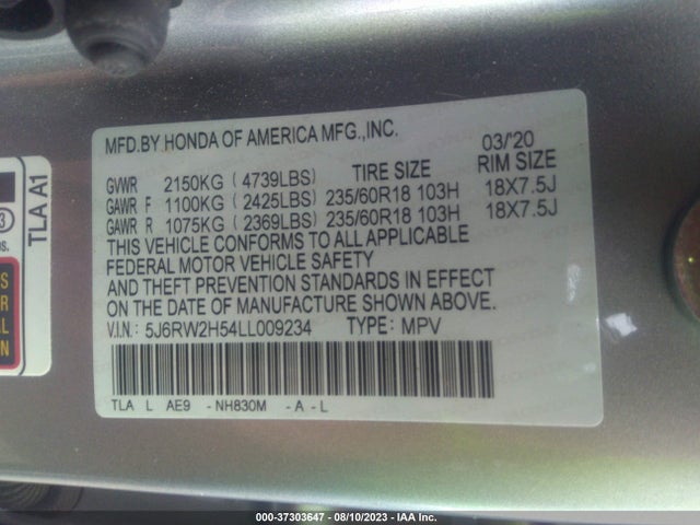Honda CR-V EX 2020 5J6RW2H54LL009234 Image 9