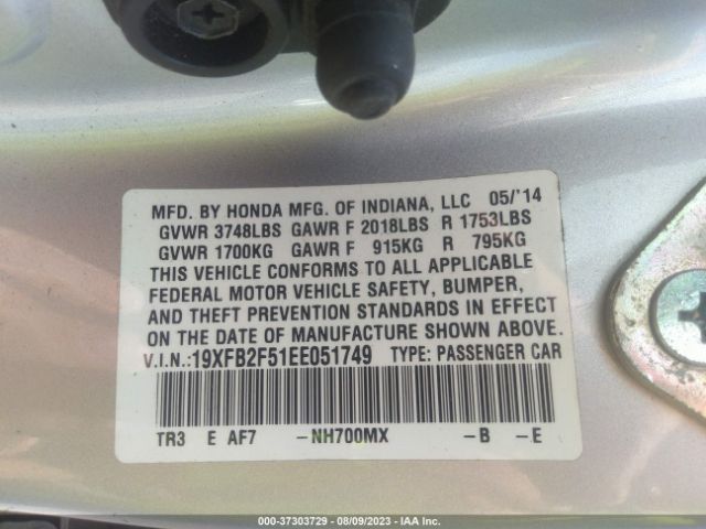 19XFB2F51EE051749 Honda Civic Sedan Lx