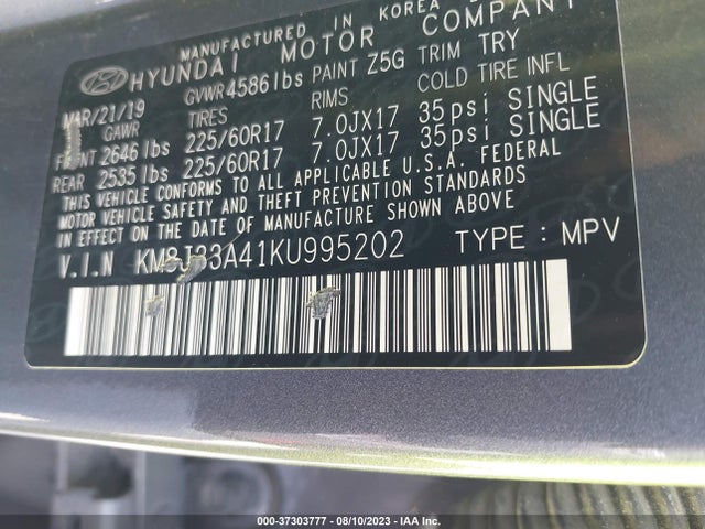 Hyundai Tucson Value 2019 KM8J33A41KU995202 Image 9