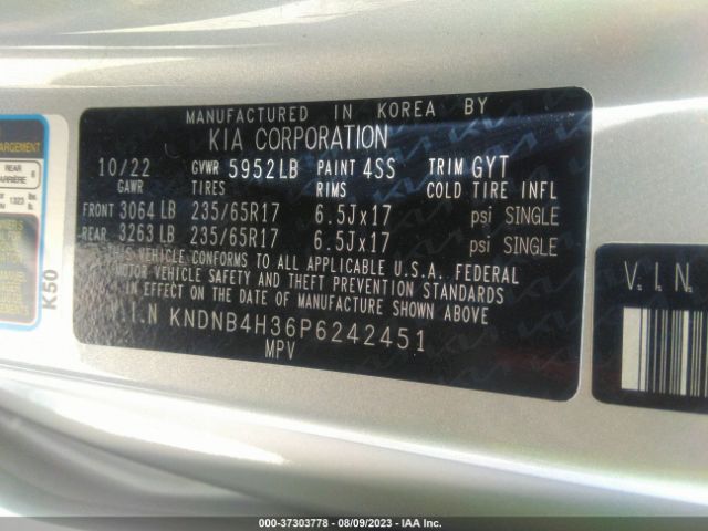 KNDNB4H36P6242451 KIA Carnival Lx