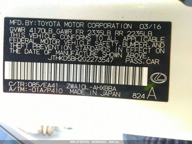 JTHKD5BH2G2273547 Lexus CT 200H
