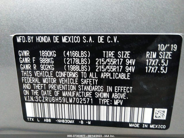 Honda HR-V EX 2020 3CZRU6H59LM702571 Image 9