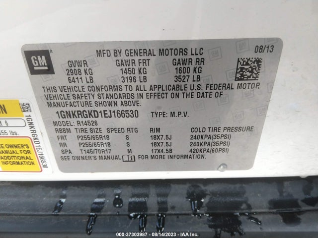 Chevrolet Traverse 1lt 2014 1GNKRGKD1EJ166530 Image 9
