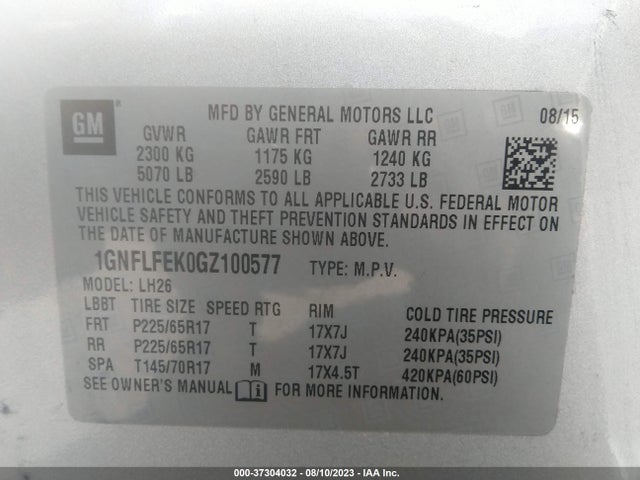 Chevrolet EQUINOX LT 2016 1GNFLFEK0GZ100577 Image 9