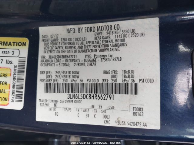 3LN6L5DC8HR662791 Lincoln MKZ SELECT