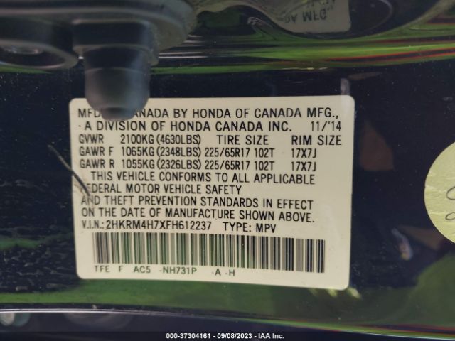 2HKRM4H7XFH612237 Honda Cr-v Ex-l